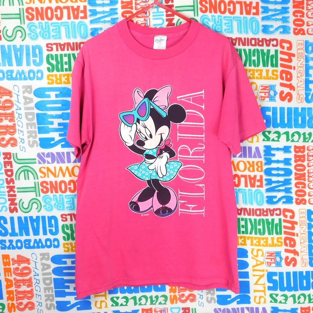 Vintage Minnie Mouse Florida Graphic T Shirt Size M Pink Velva Sheen 80s